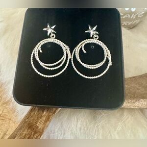 Elegant Silver Twisted Rope and Star Dangle Earrings